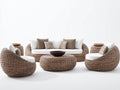 Sofás de exterior de ratán 190 x 85 x 80 cm - marrón natural y blanco - conjunto de 6 piezas con sofá sillones y mesas