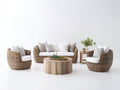 Sofás de exterior de ratán y madera 195x82x78 cm - blanco-marrón natural - conjunto con sillones y mesa redonda