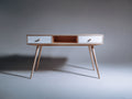 Mesas de oficina de madera 140x55x76 cm - Blanco y madera natural - 2 cajones - Diseño nórdico