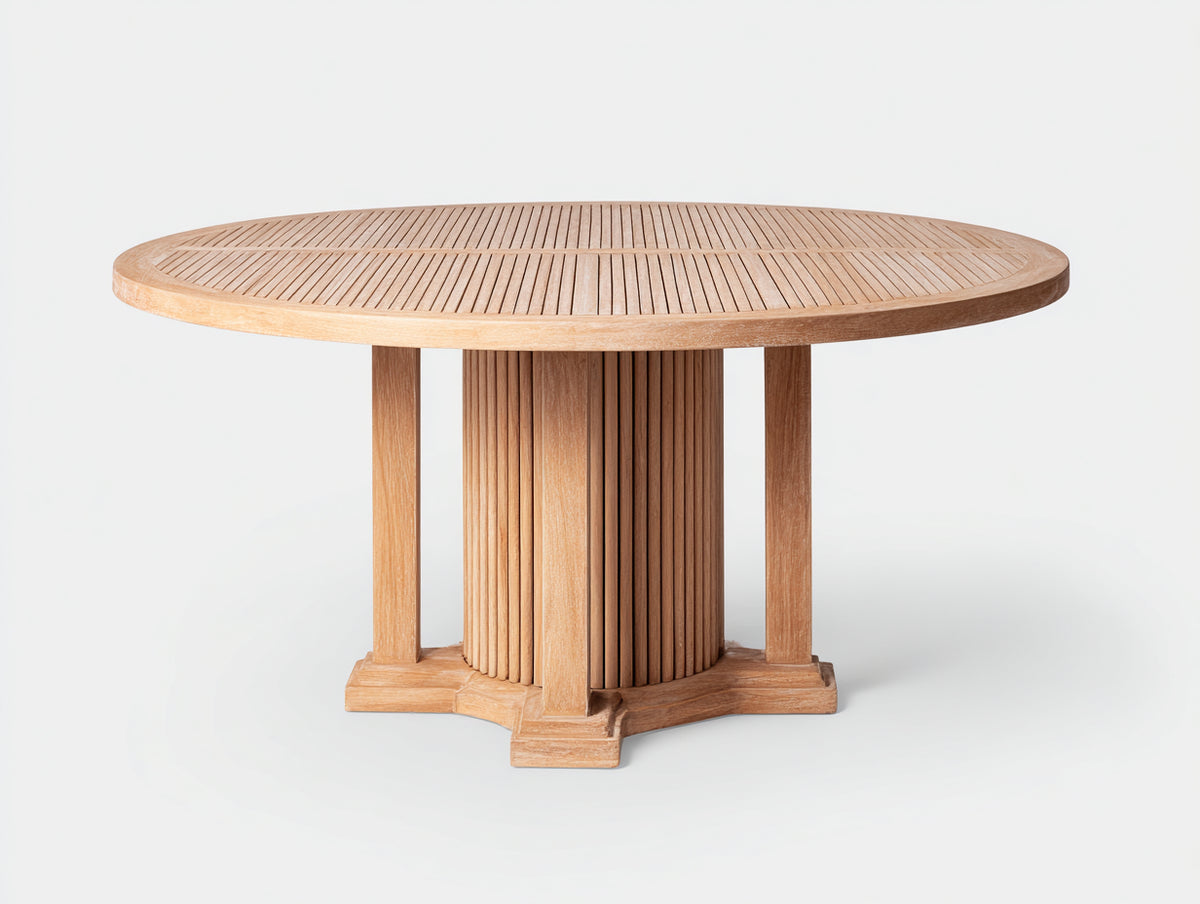 Mesas de jardín de madera 130 x 130 x 75 cm - madera natural - mesa redonda con tablero de listones y base central decorativa