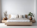 Camas dobles de madera 220x180x90 cm - Madera natural - Cabecero integrado - Diseño minimalista