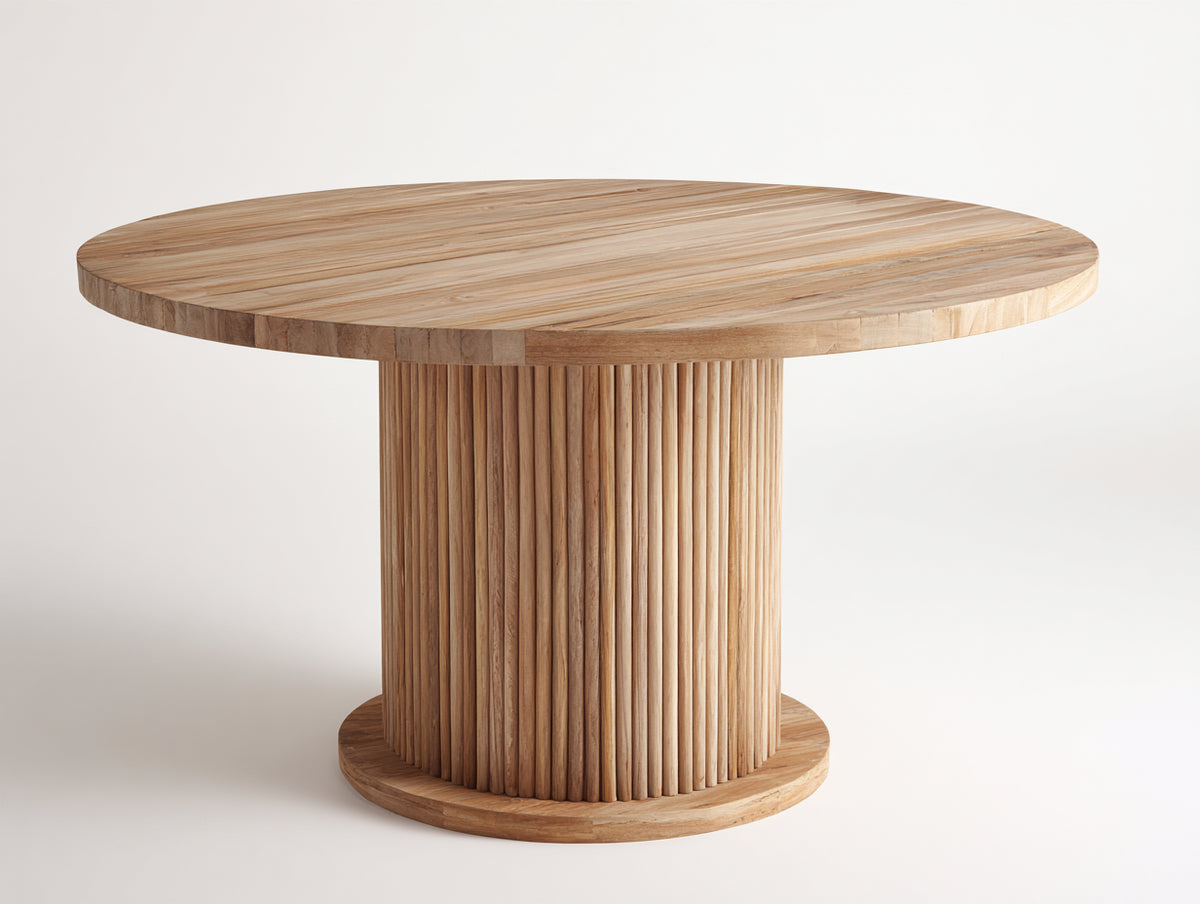 Mesa de jardín redonda de madera 180x180x75 cm - color natural - diseño moderno para exterior