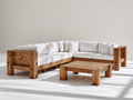Sofás de exterior de madera 250x250x75 cm - blanco-marrón natural - diseño esquinero con mesa de centro