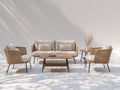 Sofás de exterior de ratán y metal 210x82x78 cm - beige-marrón natural-negro - conjunto para terraza