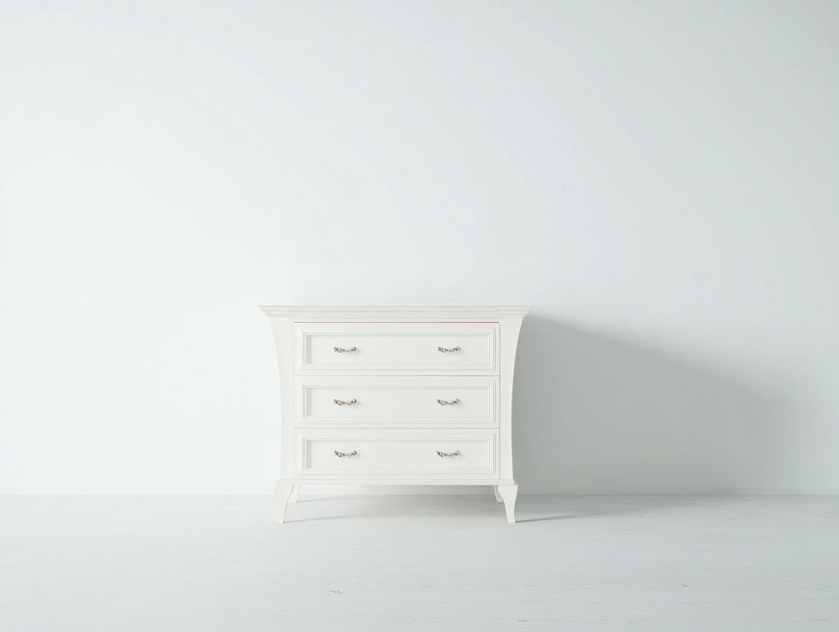 Mesitas de noche de madera 85x45x82 cm - Blanco - 3 cajones - Diseño clásico