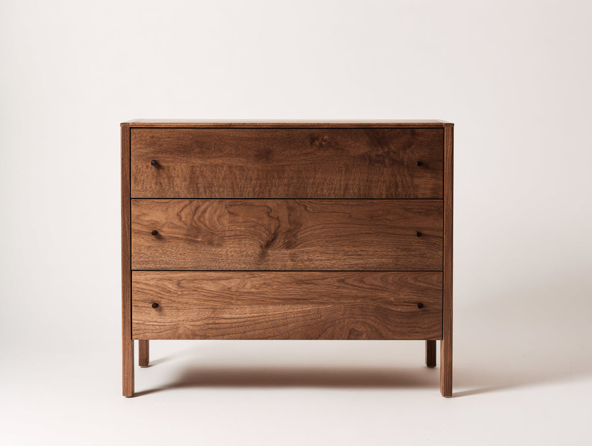 Mesitas de noche de madera 90x45x85 cm - Marrón nogal - 3 cajones - Diseño minimalista