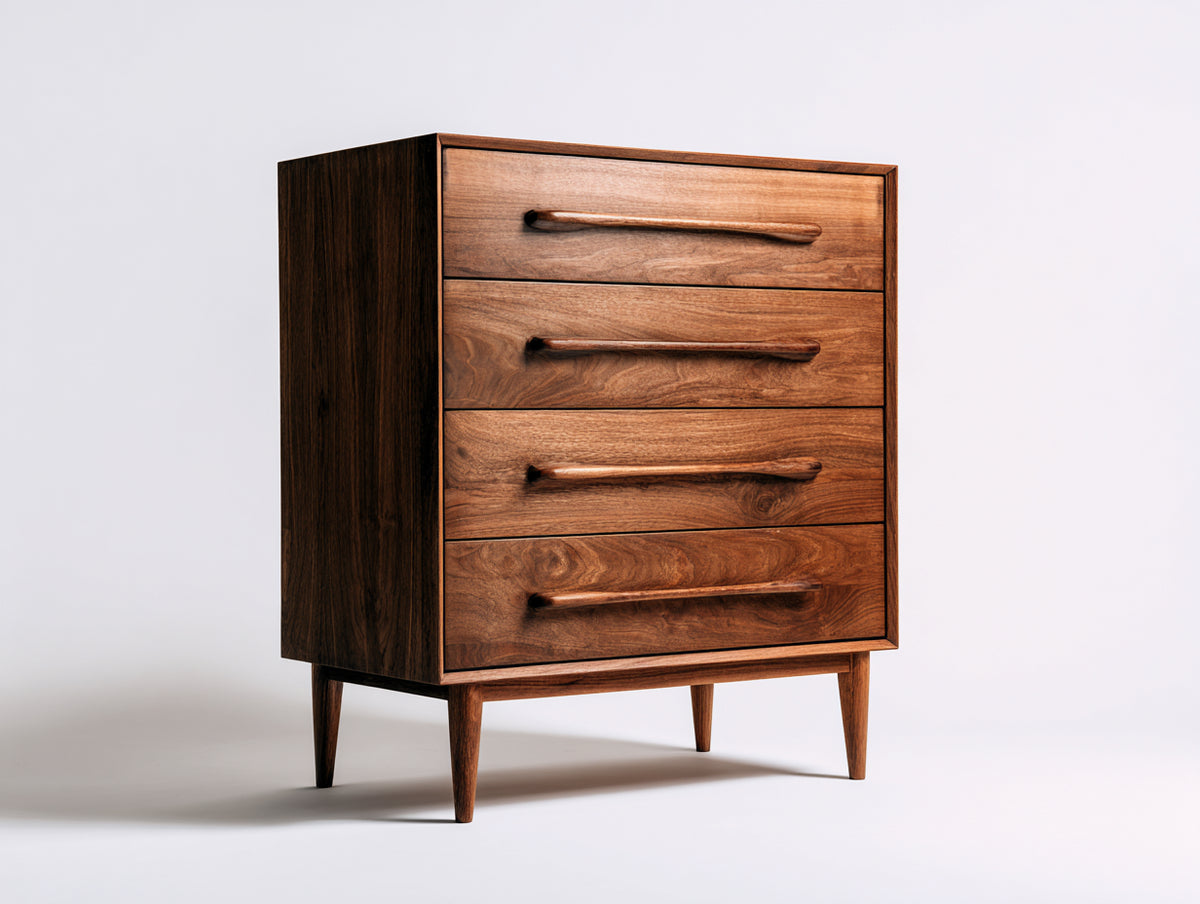 Mesitas de noche de madera 75x45x105 cm - Marrón nogal - 4 cajones - Diseño retro