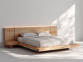 Camas dobles de madera 230 x 180 x 105 cm - madera natural y negro - cama doble con cabecero ancho y mesita integrada de diseño moderno