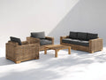 Sofás de exterior de ratán 210x85x75 cm - gris oscuro-marrón natural - conjunto con sillones y mesa de centro