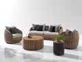 Sofás de exterior de ratán 200x85x80 cm - beige-marrón natural-negro - conjunto con sillones y mesas redondas