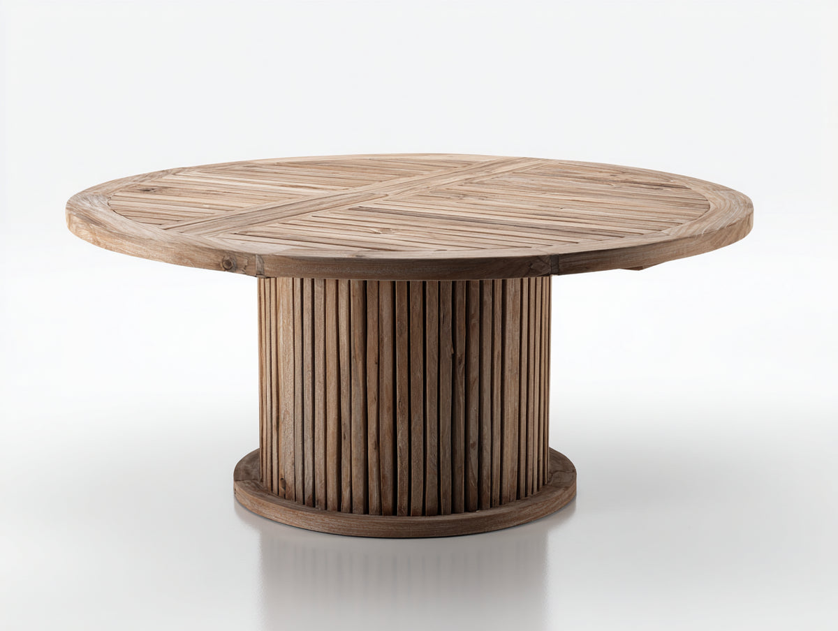 Mesas de jardín de madera 180x180x75 cm - marrón natural - mesa redonda con base de pedestal