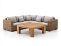 Sofás de exterior de ratán y madera 250x250x75 cm - gris claro-marrón natural - conjunto esquinero con mesa cuadrada