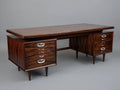 Mesas de oficina de madera 220x80x76 cm - marrón - diseño clásico con 6 cajones y doble pedestal