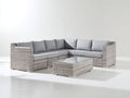 Sofás de exterior de ratán 230 x 230 x 78 cm - gris claro y gris - sofá de esquina con mesa de centro cuadrada y diseño moderno