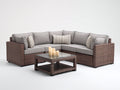 Sofás de exterior de ratán 250x250x75 cm - gris claro-marrón oscuro - conjunto esquinero con mesa cuadrada de cristal