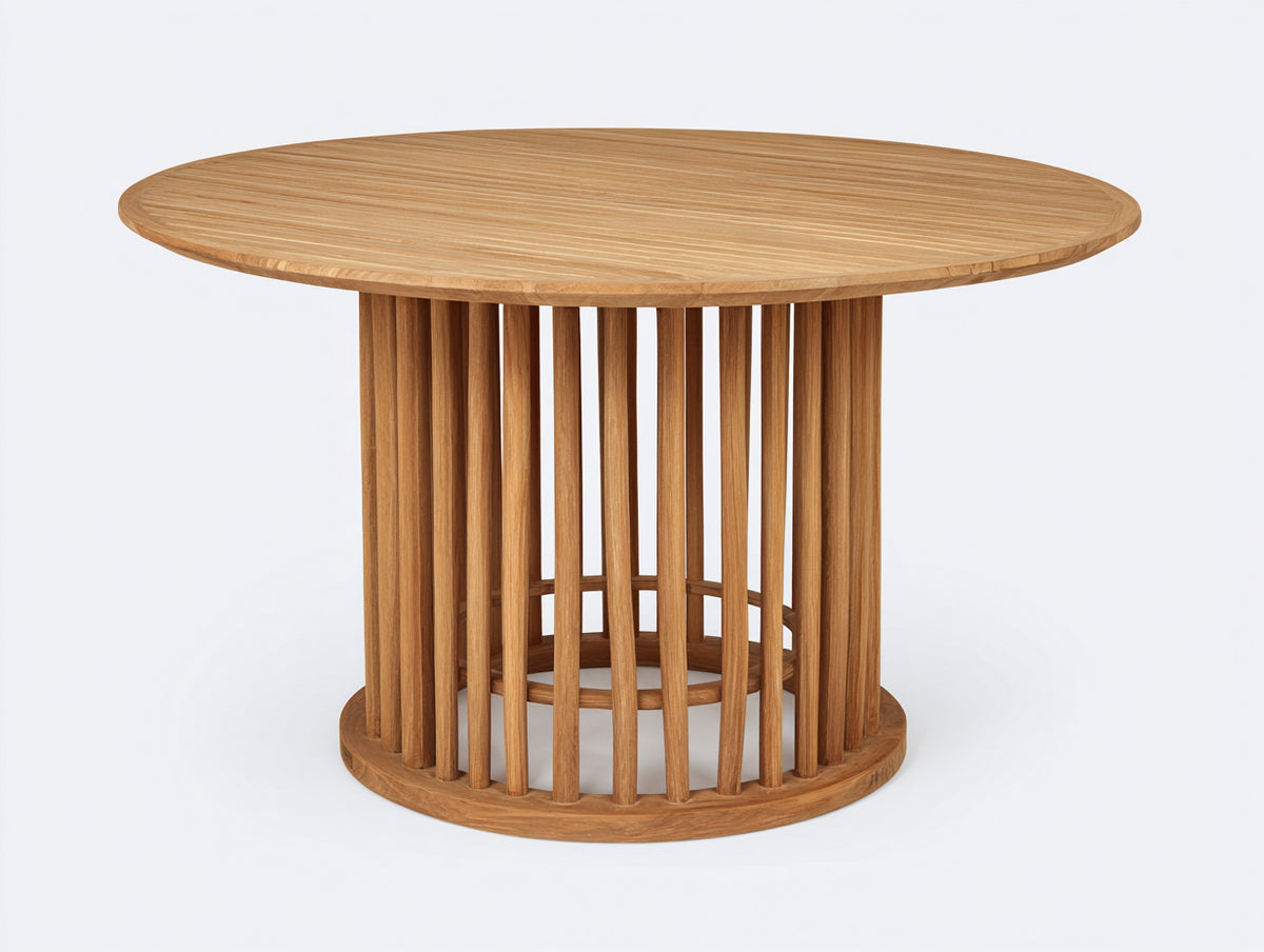Mesa de jardín redonda de madera 160x160x75 cm - color natural - estilo moderno para exterior