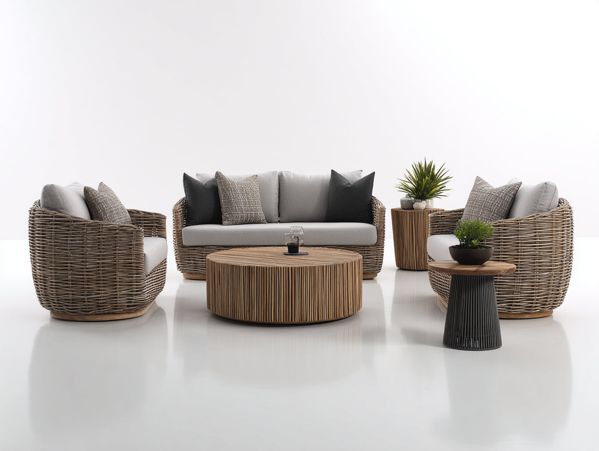 Sofá de exterior de ratán con conjunto de jardín 300x85x75 cm - color natural-gris - diseño moderno para exterior