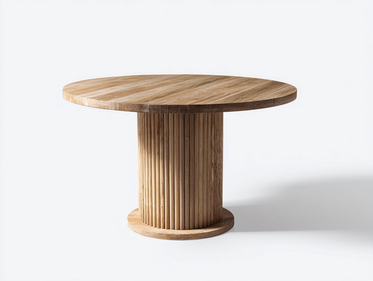 Mesa de jardín redonda de madera 140x140x75 cm - color natural - diseño moderno para exterior